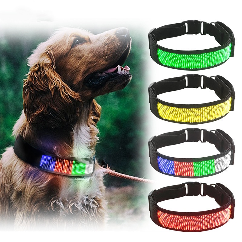 Bluetooth programmable LED Pet Collar USB Rechargeable Night Safety Warning Illuminated Dog Adjustable dog Collar Cut to Resize