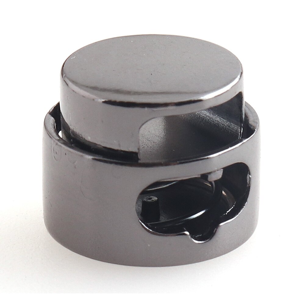 Round Cord Locks gunmetal/sliver cord stopper spring buckles elastic cord toggle metal toggle double hole buckle face mask locks: GUN METAL