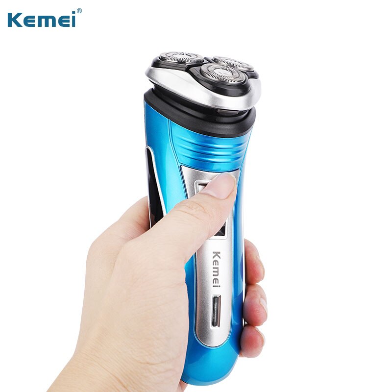 Kemei Electric Shaver Men Razor Rechargeable Beard Shaving Machine Trimmer Hair Cutter: Blue / AU Plug