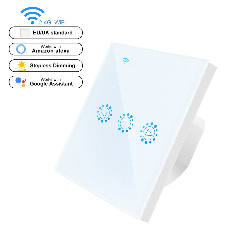 Dimbar wifi smart lysbryter 1 gjeng berøringskontroll trinnløs mørkere bryter 300w fjernkontroll alexa google assistent ifttt: Eu hvit