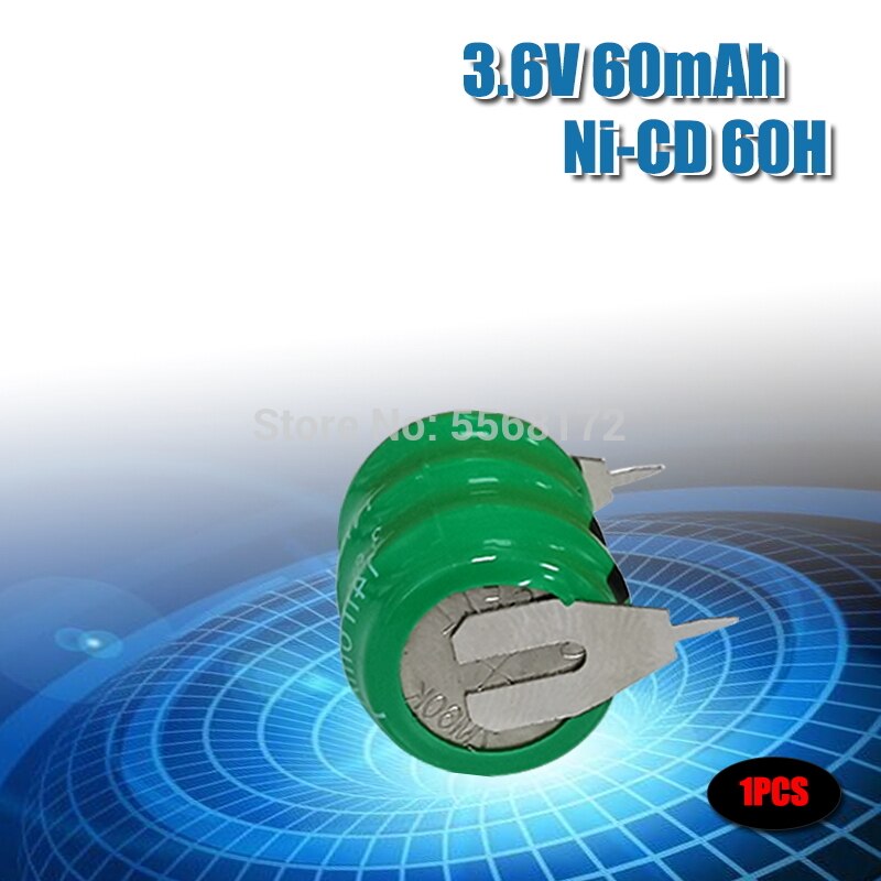 3.6V 60mAh Ni-CD Rechargeable Button Cell Battery NiCD Batteries With Soldering Pins For Wireless Earphones: 1pcs