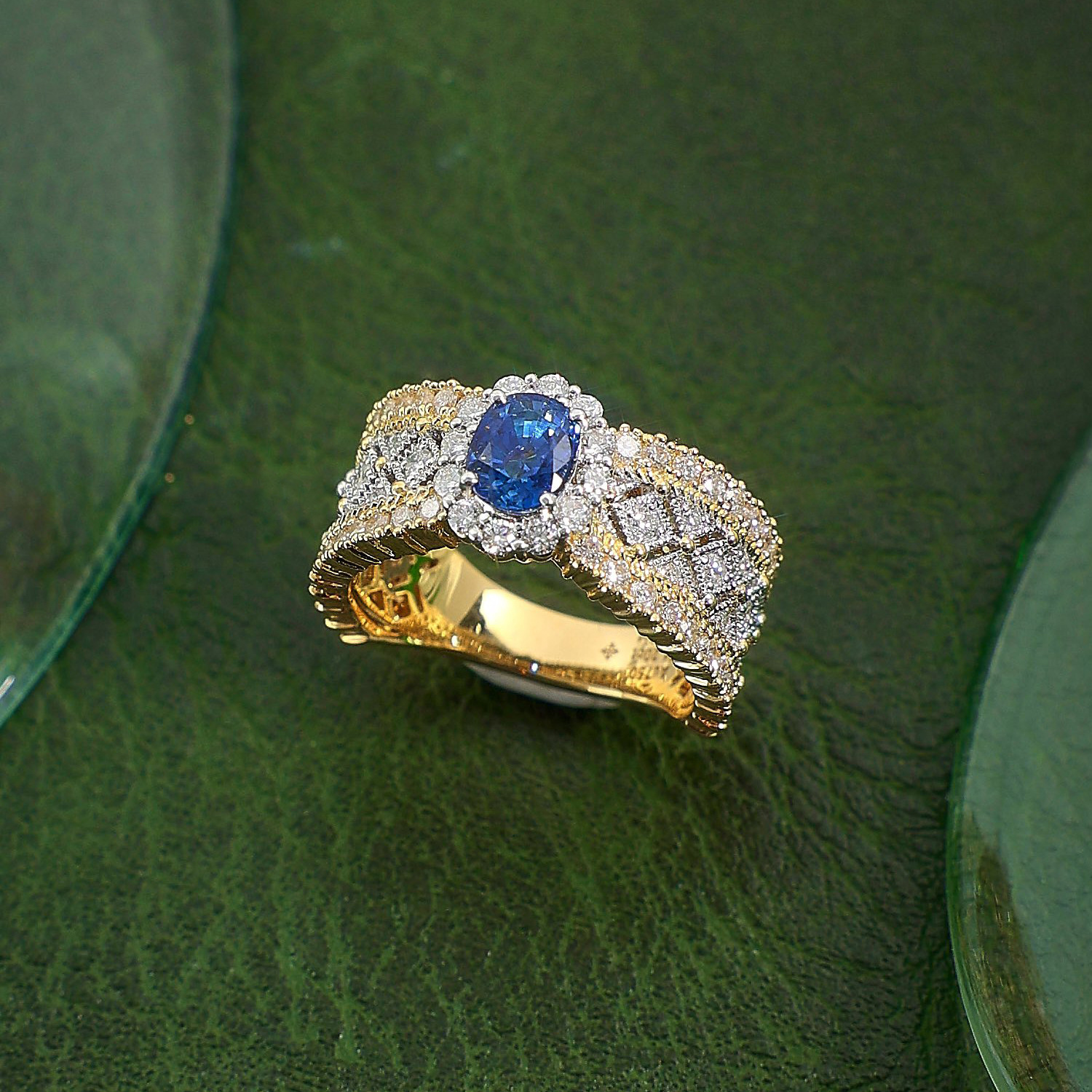 Anillos de Color dorado de estilo Medieval Vintage con anillo de piedras preciosas de imitación rojo/verde/azul joyería exquisita de lujo para banquete para mujer: Blue