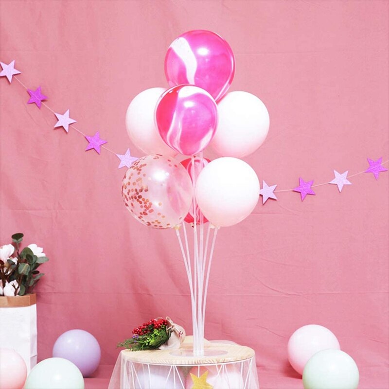 Table Balloon Stand Kit,4 Set 28Inch,Clear Balloon Cup,Balloon Pole&Flower Stand Base for Graduation/Wedding/Party Decor