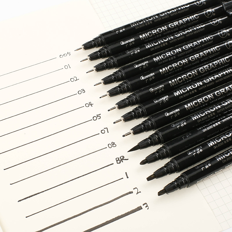 12pcs/set Waterproof Fade Proof Micron PenTip Fine Liner Black Sketch Water Marker Pen for Manga