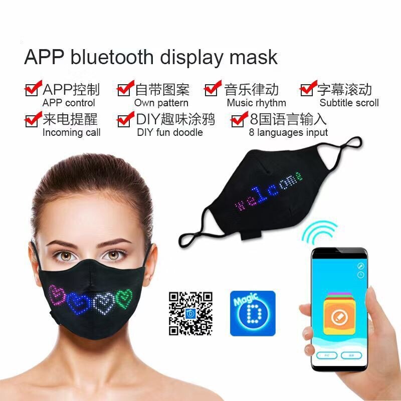Dropshipping sconto Bluetooth programmabile morbido portato cotone polvere maschera, costruito-in portato Schermo tavola, festa giocattoli per uomini e donne