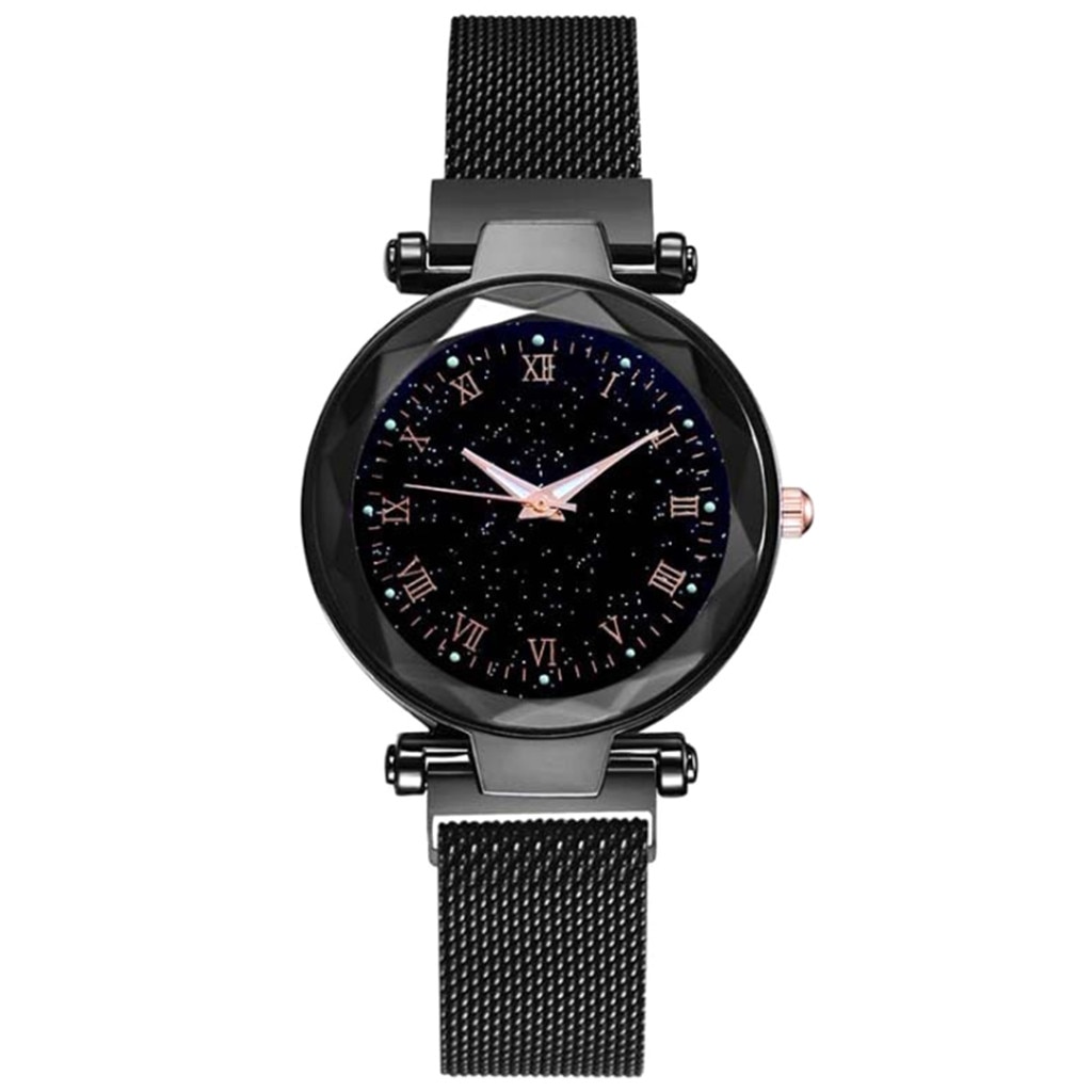 Casual Vrouwen Romantische Sterrenhemel Polshorloge Vrouwelijke Klok Paars Quartz Horloge Net Met Magneet Gesp Dames Horloge Mode Dames: Black