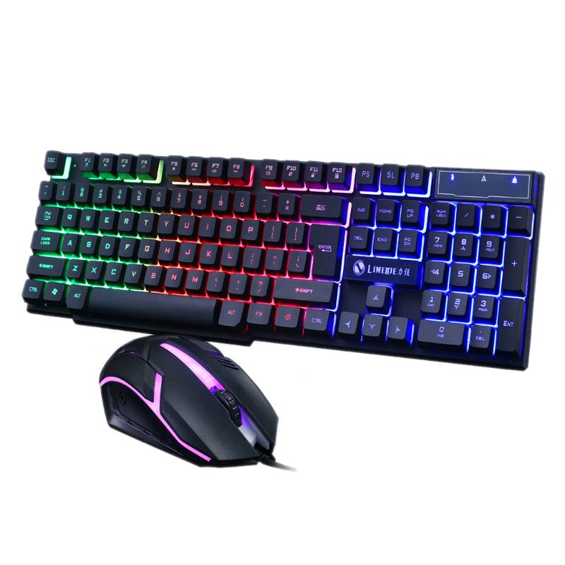 LED Light Gaming Mechanical Feel Keyboard and Wired Mouse Combo Set for Computer PC: Black