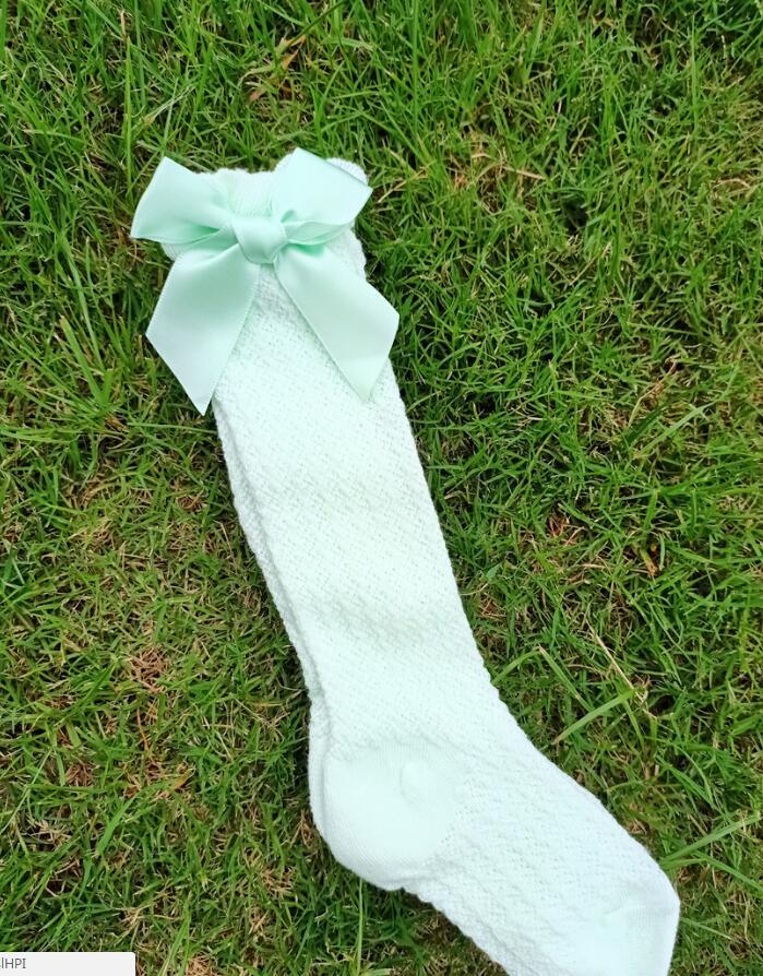Chaussettes hautes pour filles de 0 à 3 ans, fines, avec gros nœud, style princesse, amples, mi-longues, été: Green