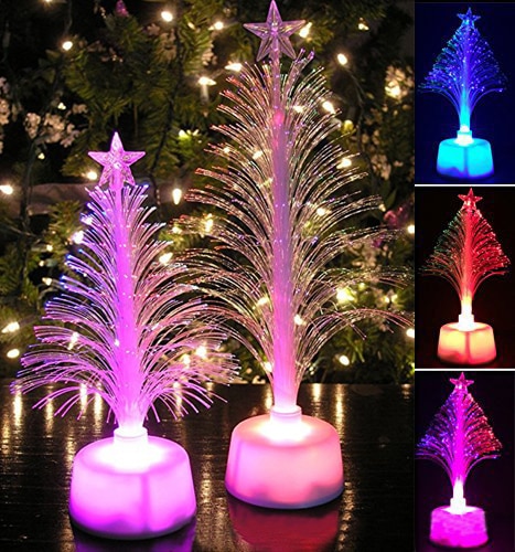 Colored Fiber Optic LED Light-up Mini Christmas Tree with Top Star Battery Powered