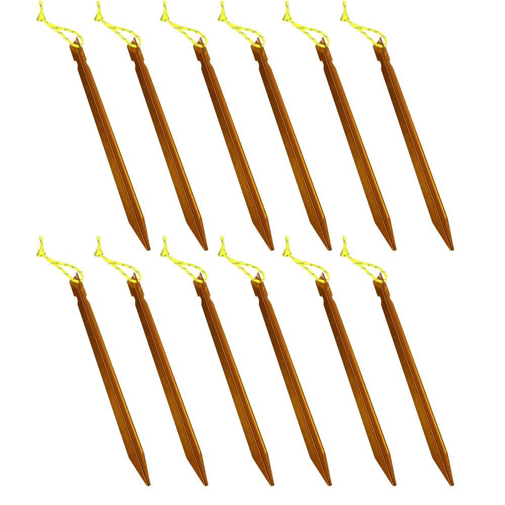 18cm Aluminument Tent Pegs Nails with Rope Stake Camping Hiking Equipment Outdoor Traveling Tent Sand Ground Accessories: Gold 12 Pieces