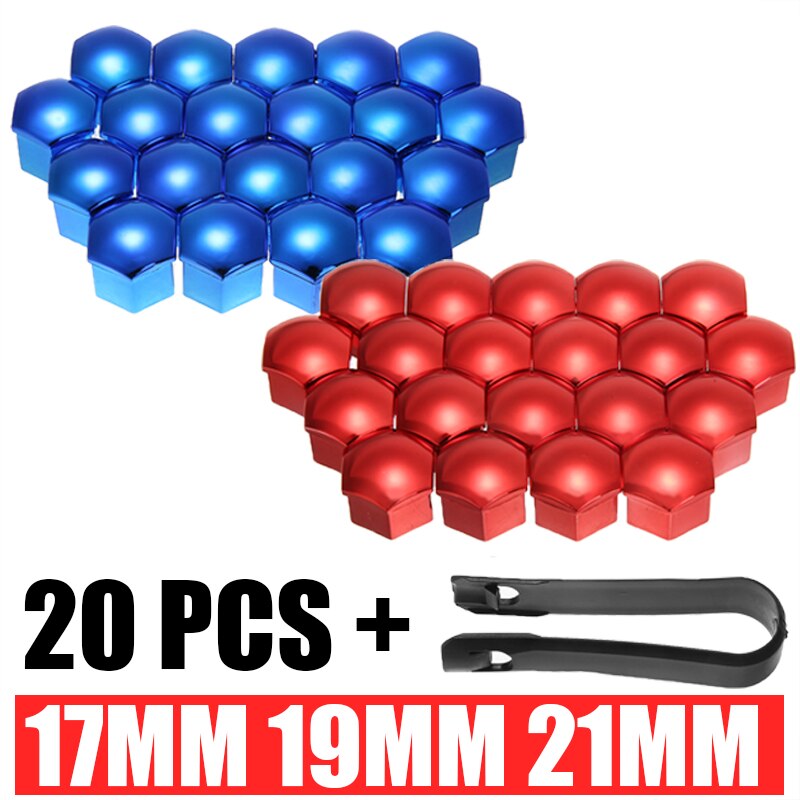 Mayitr-Tapas de tuercas de rueda de coche, tapón de tornillo de tapacubos para automóvil, 17/19/21mm, Universal, cubierta de perno de rueda + herramienta de eliminación, 2 colores, 20 piezas