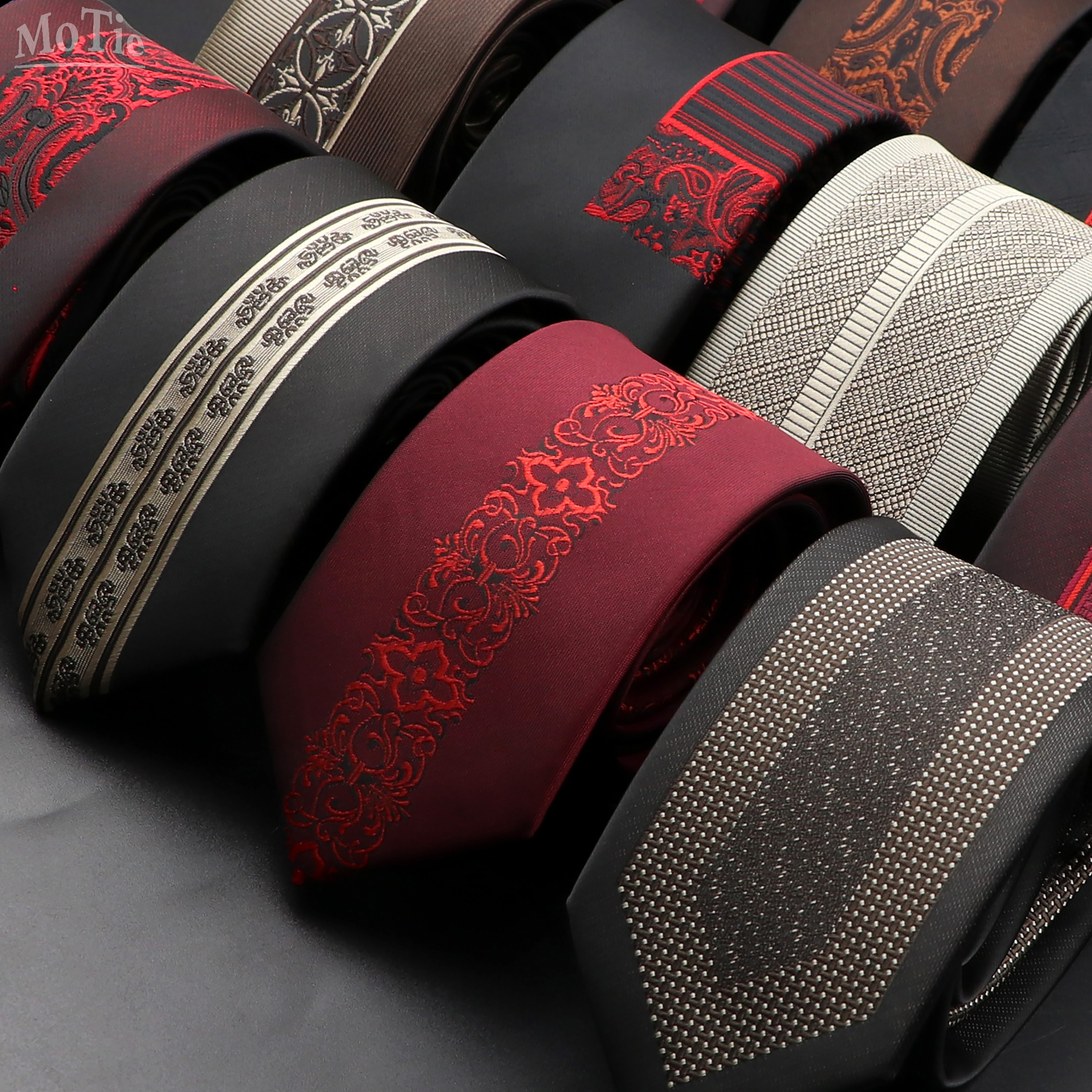 Corbata Jacquard roja y gris a la , 6cm, cuadros florales, retazos de poliéster, corbata ajustada para y negocios, traje, camisa, accesorio de