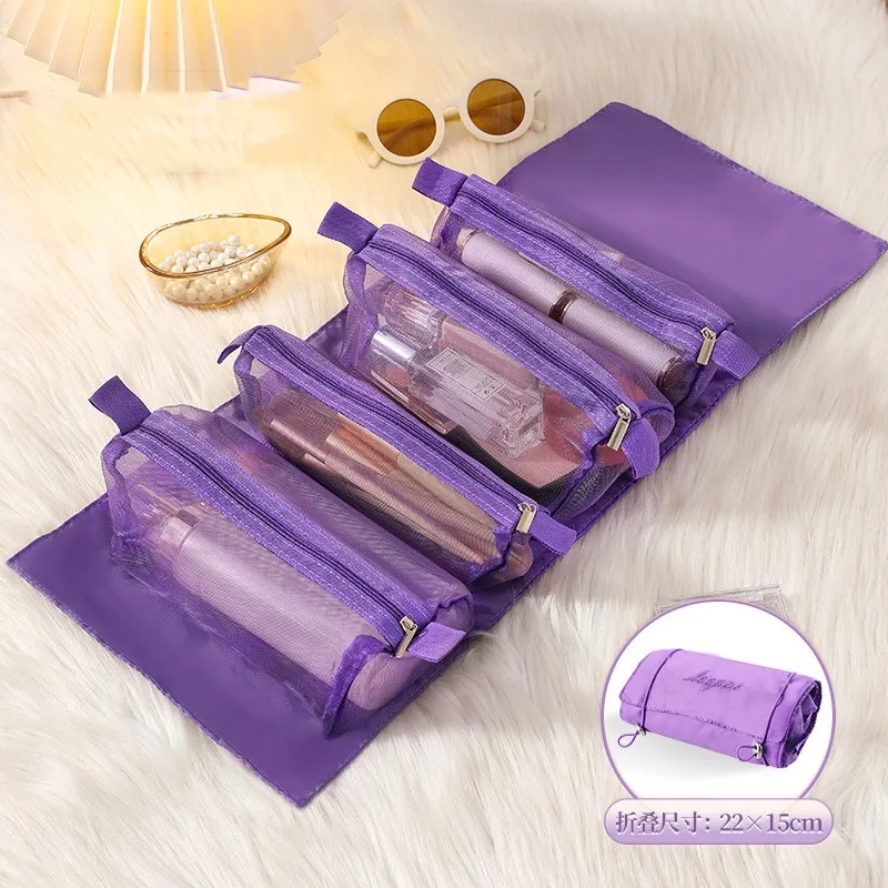Detachable Cosmetic Bag Portable Large Capacity 4 in 1 Makeup Bags Portable Folding Travel Cosmetics Storage Toiletry Bag: PURPLE