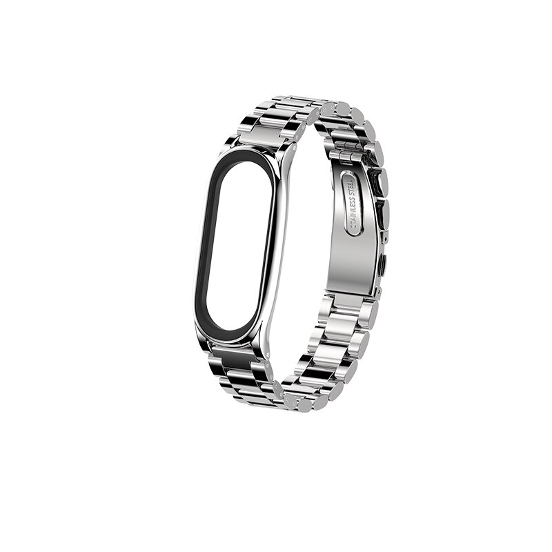 Mijobs Mi band 4 Strap Metal Stainless Steel Bracelet for Xiaomi Mi Band 4 Mi Band 3 Strap Smart Watch Miband 4 correa Wristband: Bead Plus Silver