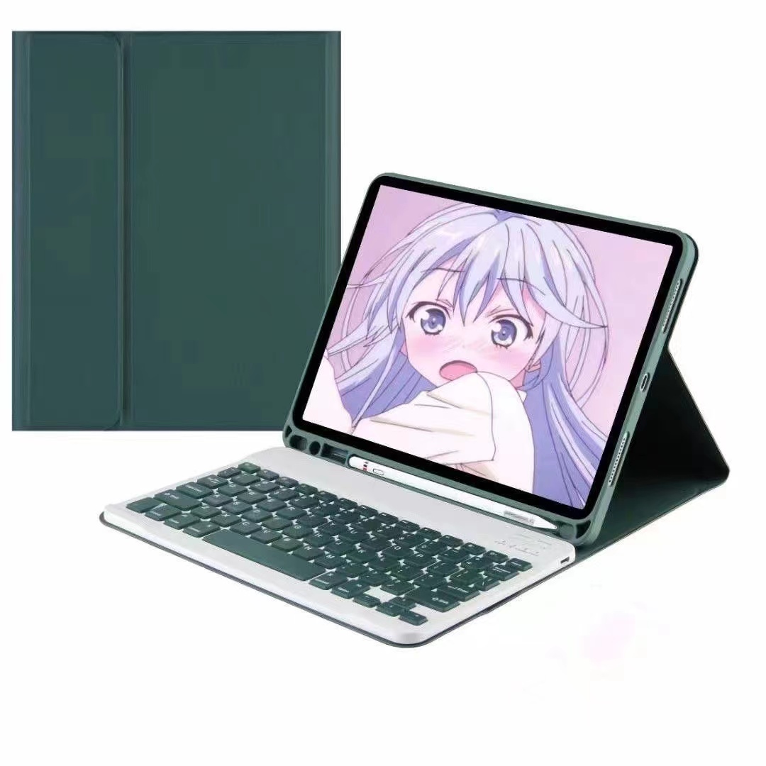 Für iPad 5. 6. Generation 9,7 Zoll Hülle mit Tastatur, abnehmbare kabellose Tastatur + Tablet-Abdeckung iPad Air 1 2 9,7 Pro 9,7 Funda: TEN / green