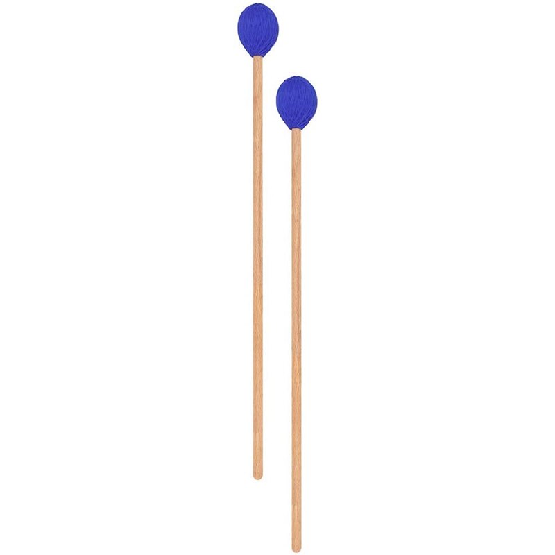 SEWS-Blue Marimba Mallets Medium Hard Yarn Head Keyboard with Maple Handles for Percussion Marimba Playing, Pack of 2