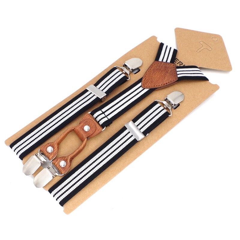 Kids Suspenders 4 Clips Leather Braces Kids Suspensorio Elastic Adjustable Tirantes Bretelles 2.5*75cm: black with white