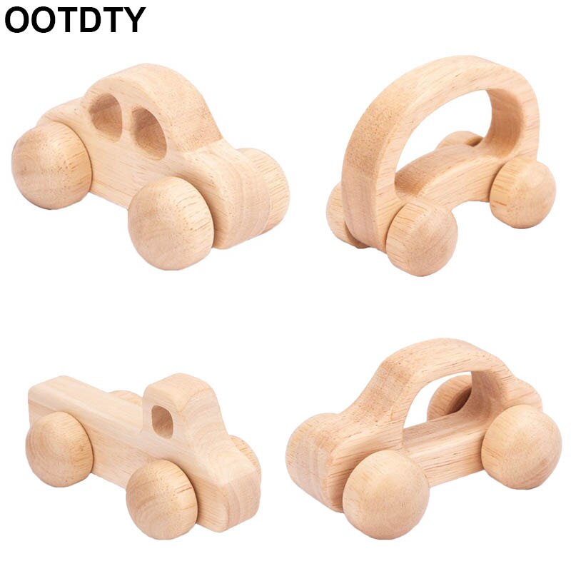 Baby Teething Wooden Car Educational Blocks Teether Infant Grasping Chewing Sensory Cartoon Puzzle Toys