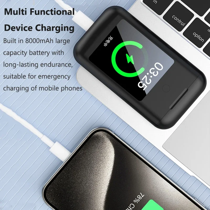 Bluetooth Wireless Headphones 8000mAh Charging Case In Ear Headset Power Bank With Mic 3 in 1 2.8-Inch Screen Touch Earphones
