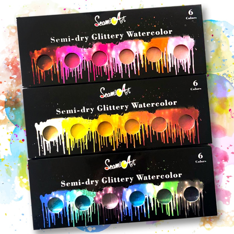 6 Kleuren Glitter Water Kleur Set Metallic Gold Aquarela Pigment Verf Aquarellen Art Supplies