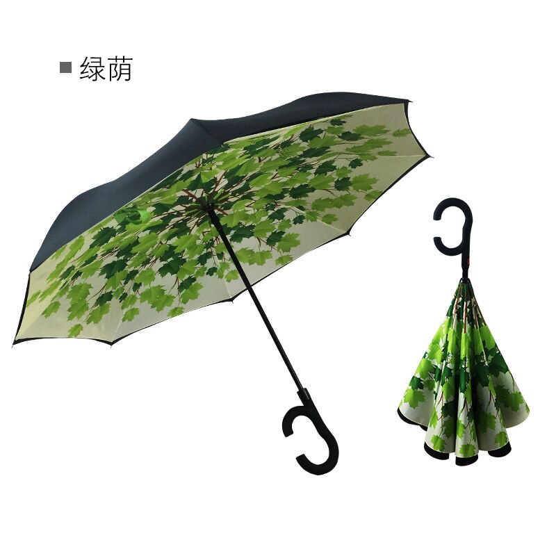 C Handvat Reverse Opvouwbare Paraplu Man Vrouwen Zon Regen Auto Semi-Automatische Paraplu Dubbele Laag Anti Uv Self Stand Parapluie