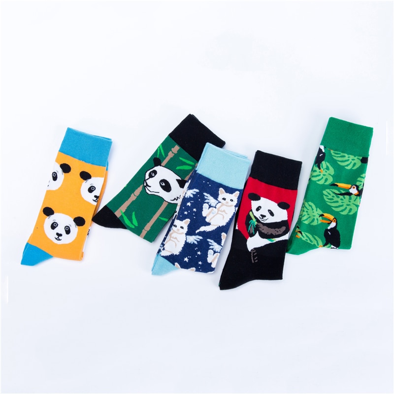 Moda Socmark Happy Socks Men/Women Casual Funny Long Sock Panda Animal Pattern Cotton Skateboard Socks