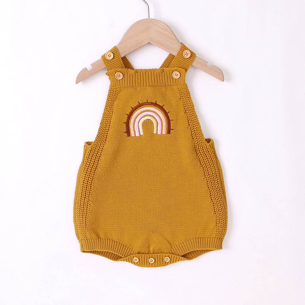 Infant Baby Girls Boys Print Jumpsuit Romper Casual Clothes Children's Sleeveless Rainbow Strap Knitted Romper kids clothes