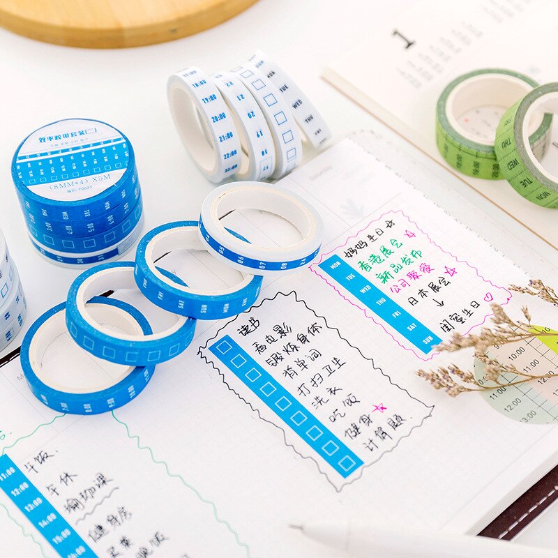 Fita washi criativa semanal, fita com calendário e planejador de tempo, adesivo para notebook, álbum de recortes, acessórios para escola, artigos de papelaria