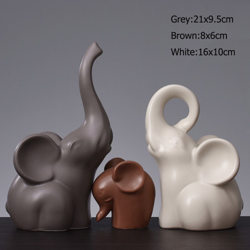 Nordic Style Elephant Statue Ceramic Couple Elephant Family Elephant Sculptures Home Decor Crafts GY05: Light Yellow