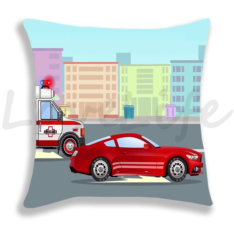 Brandweerwagen/Auto/Graafmachine/Ambulance Print Kussensloop Bank/Slaapkamer Kussenhoes 45*45Cm kussensloop Home Decor Kussensloop Jongens: 1