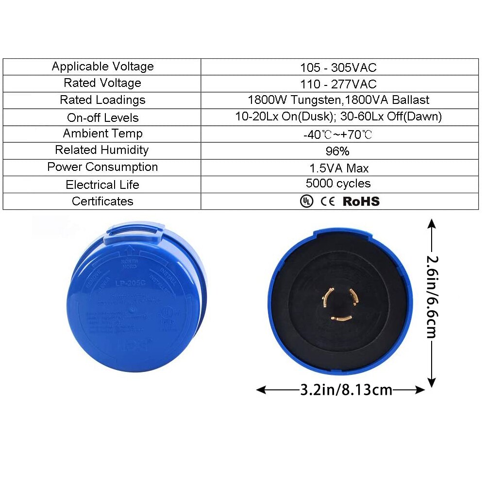 Twist Lock Photocell Sensor Auto On Off Switch JL-205C 105~305VAC Dusk to Dawn for Area Light, LED Barn Light Photocell Sensor