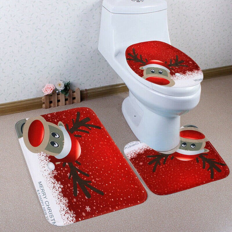 Bademåtte piedestal tæppe skridsikker hukommelse push badeværelse toilet låg dæksel 3 stk xmas dekor sæt jul fancy toilet sæde dæksel sæt