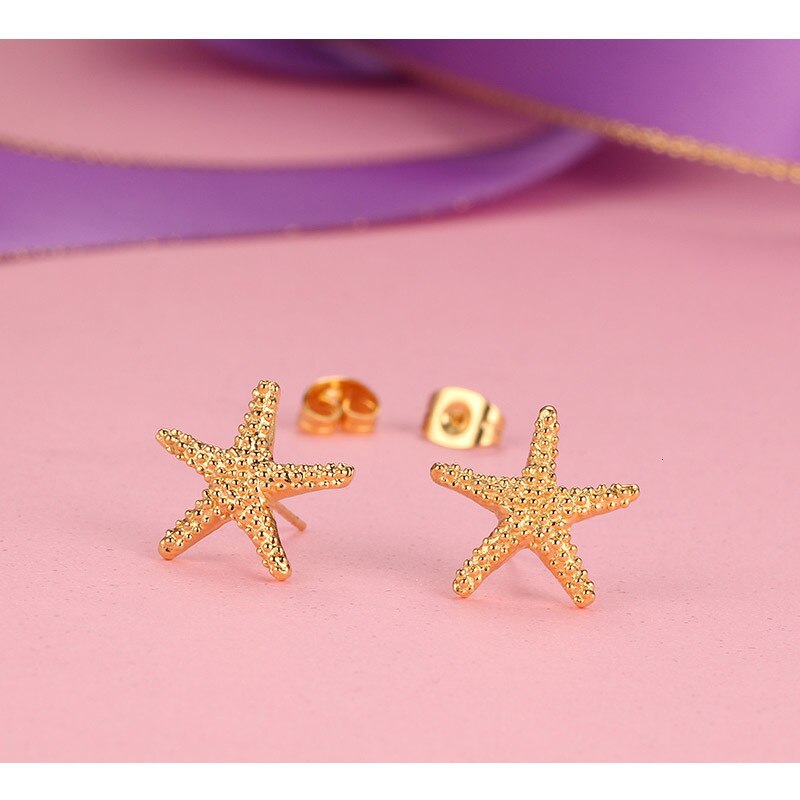 Vnox Gold-color Starfish Stud Earrings Lovely Ocean Star Stainless Steel Not allergic