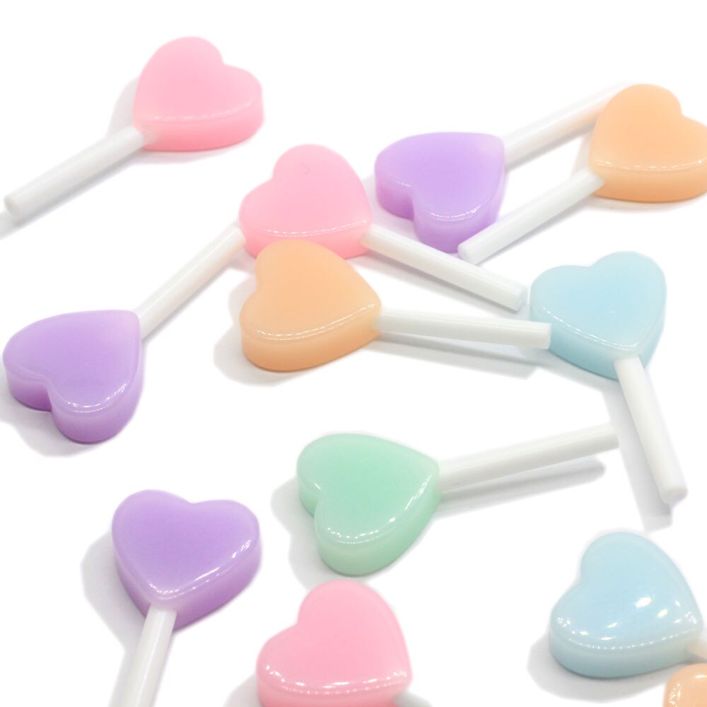 10/20 stk ny nyhed blandet hjerte slikkepind 40*18mm pastel slikkepinde sød flatback harpiks cabochons dekoration håndværk til øreringe &