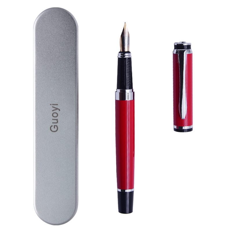 Guoyi A293 luxury Ink Fountain pen 0.5mm Metal high-end business office and corporate logo customization signature pen: Red gift package