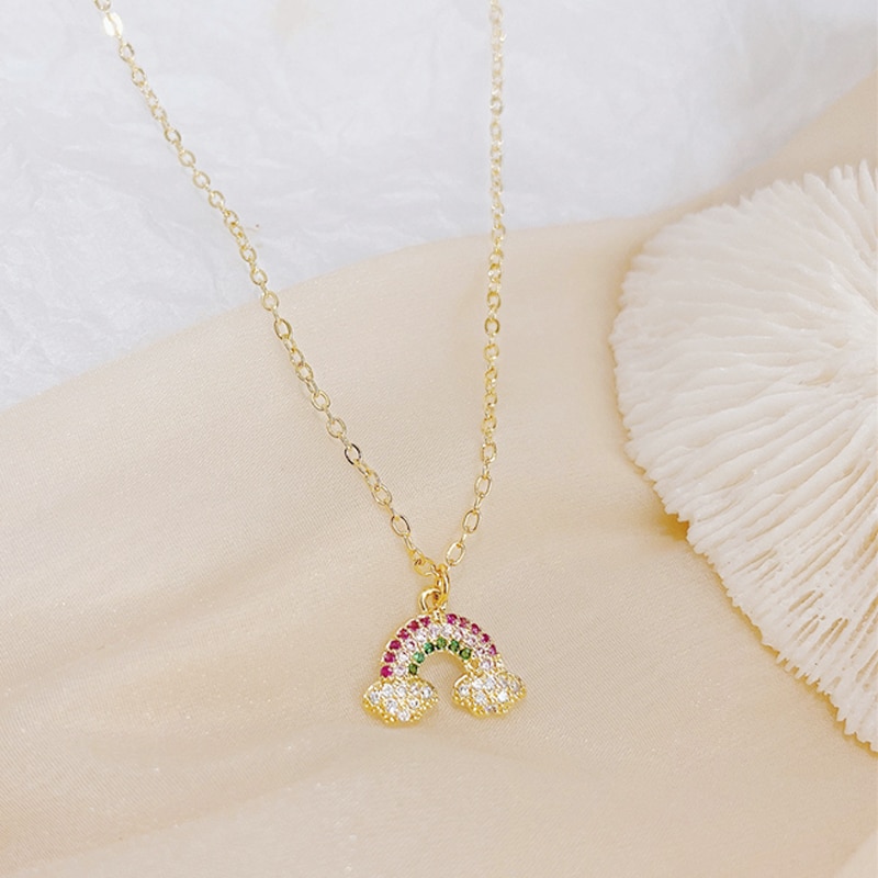 14k véritable or coloré arc-en-ciel Zircon collier pour dame charme clavicule tempérament Colar Bijoux pendentif Bijoux