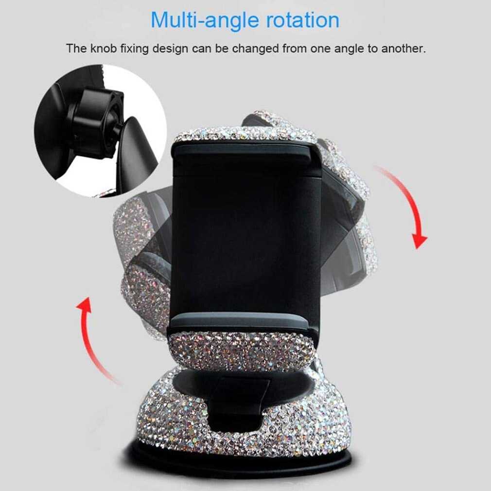 2 in1 360 graden auto mobiele telefoonhouder voor auto dashboard en ventilatierooster met kristal type diamant inleg auto navigatie beugel
