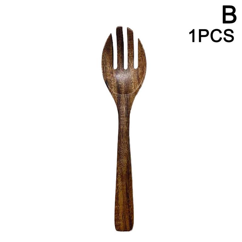Wooden Salad Spoon Fork Large Serving Spoon Set Salad Server Wood Kitchen Utensils Long Handle Soup Spoon Ladle Tableware: B