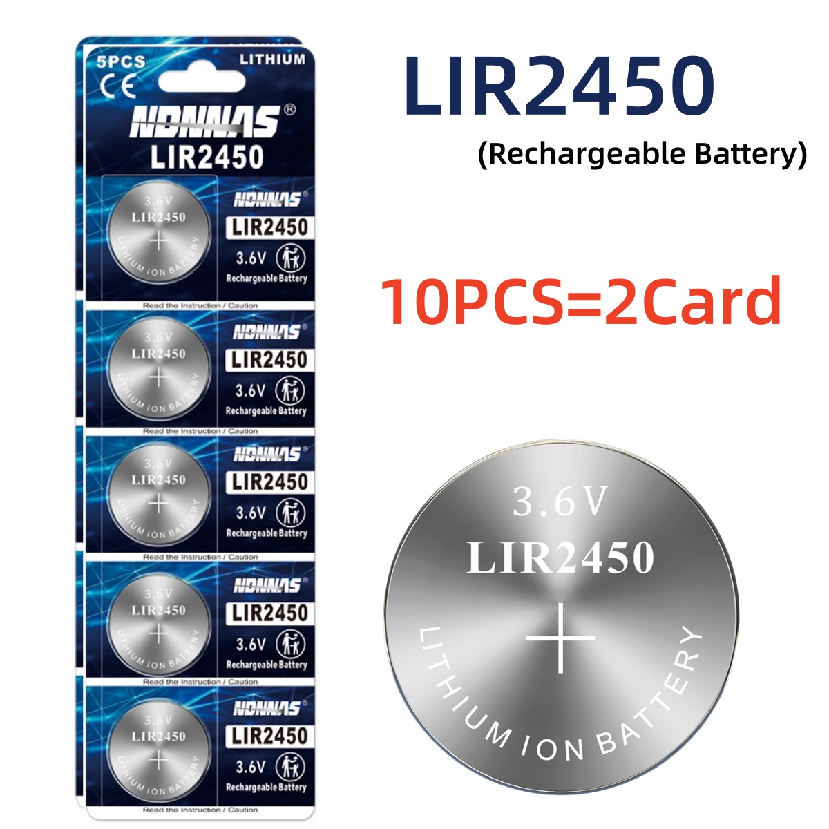 2-10PCS 3.6V LIR2450 Lithium Ion Battery Rechargeable battery replace CR2450: Red