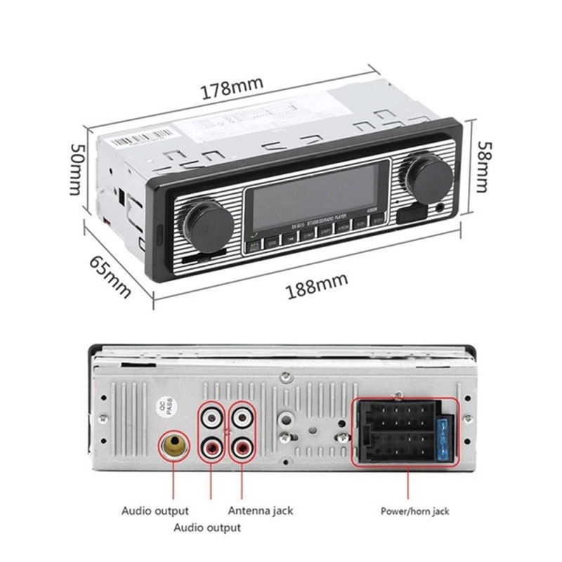 US Bluetooth Auto radio radio receiver Vintage Car Bluetooth Radio MP3 Player Stereo USB/AUX Classic Stereo Audio FM