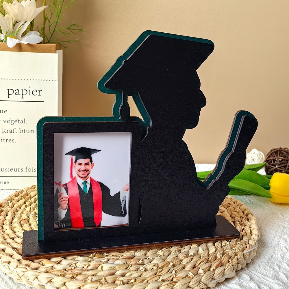 Vintage Graduation Theme Picture Frame Rustic Celebration Wooden Photo Frame Festival Handmade Picture Frame Stand
