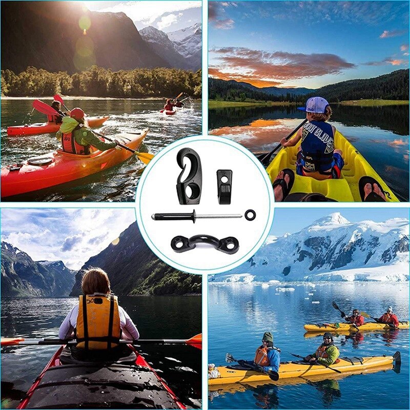 Kayak Pad Eye Kit Kayak Nylon Bungee Deck Loop with Hooks Clips Screws Rivets Cord End Hooks for Kayaks Canoes Boats