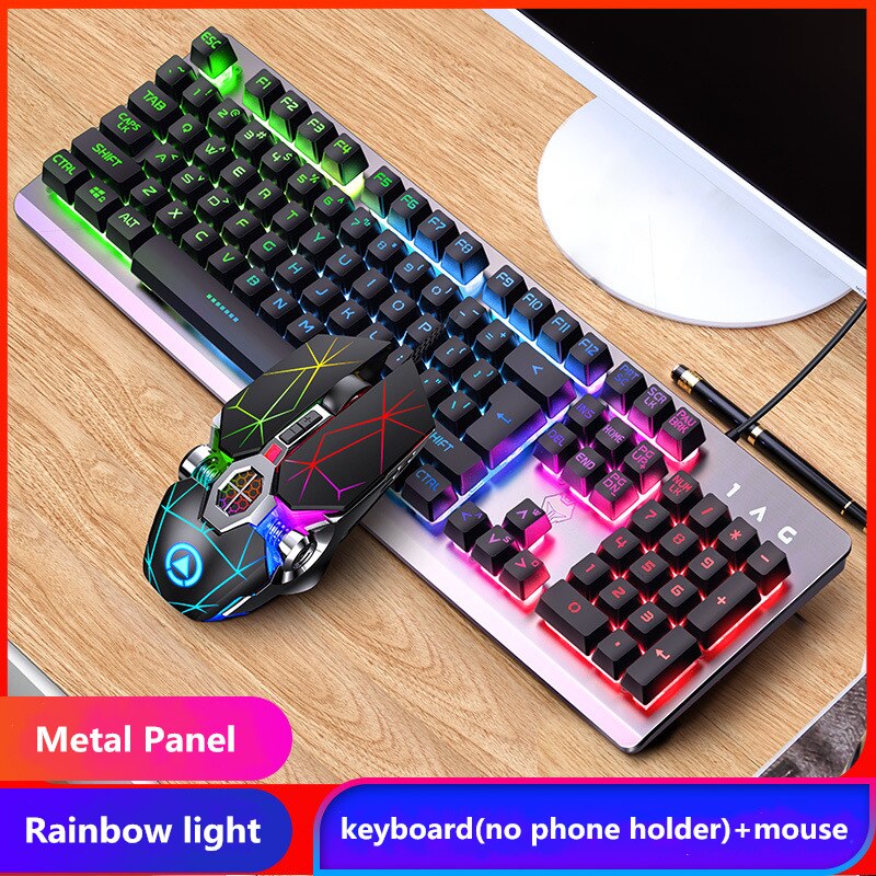 Gamer Keyboard Mouse Kit Gaming Full Size 104 Keys Mechanical Feeling RGB USB Wired for PC Laptop Computer Office: 8