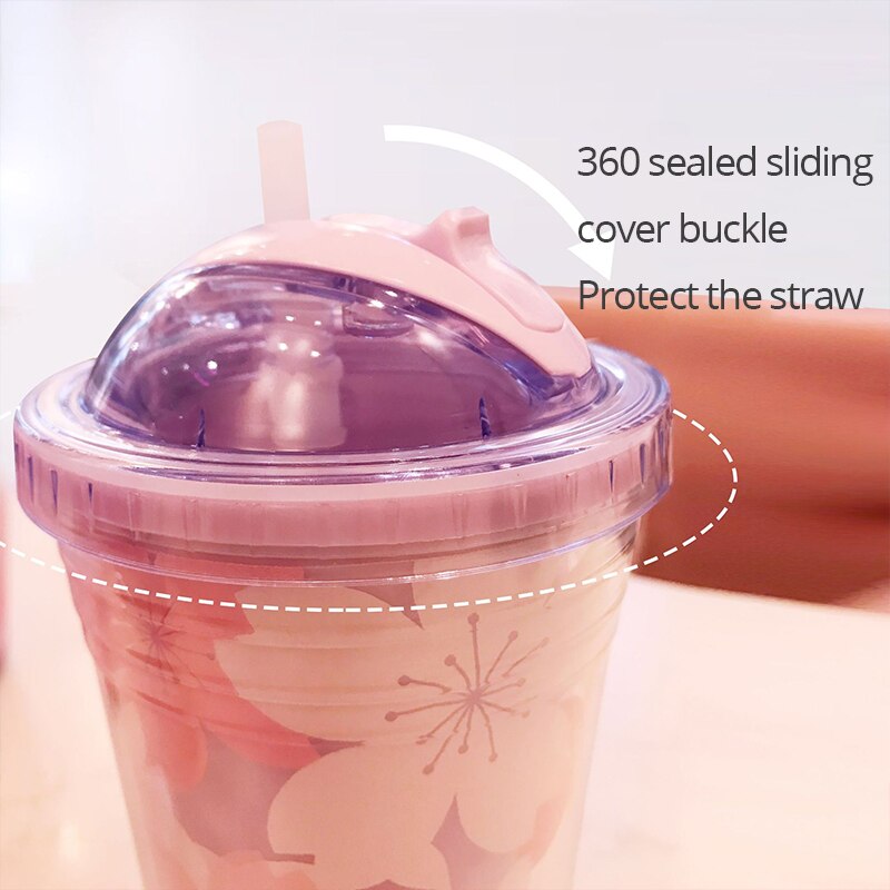 Yenhome double layer tumbler cup reusable romantic couple ice drink mug heat insulation cold insulation straw with lid 16 oz