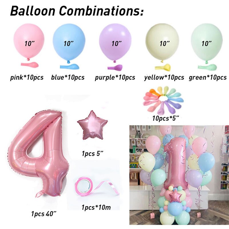 63Pcs/set Number Foil Latex Balloons for Kids Birthday Party Decoration 1st One Year Birthday Boy Decor Baby Shower Balloon