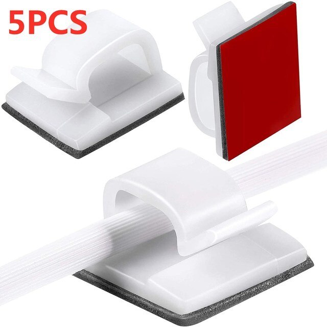 Self-adhesive Cable Organizer Clips Holder Wire Tie Clamp Management Car Home Data Cable Decorative Cord Bobbin Winder Manager: 5PCS-White