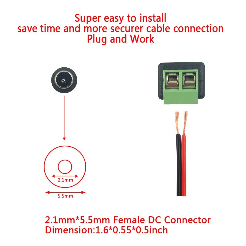 10 pares 12V macho + hembra 2,1 MM x 5,5 DC enchufe adaptador conector para cámara CCTV