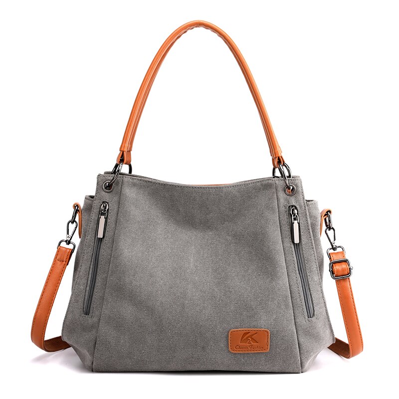 Casual Canvas Vrouwen Schouder Crossbody Tassen Voor Vrouwen Messenger Bag Grote Capaciteit Dames Reizen Hand Bags Sac: Gray