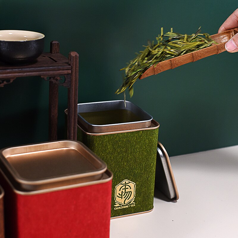 Tea Tin Containers Square Metal Tea Storage Jar Jasmine Tea Coffee Sugar Spice Smell Proof Container