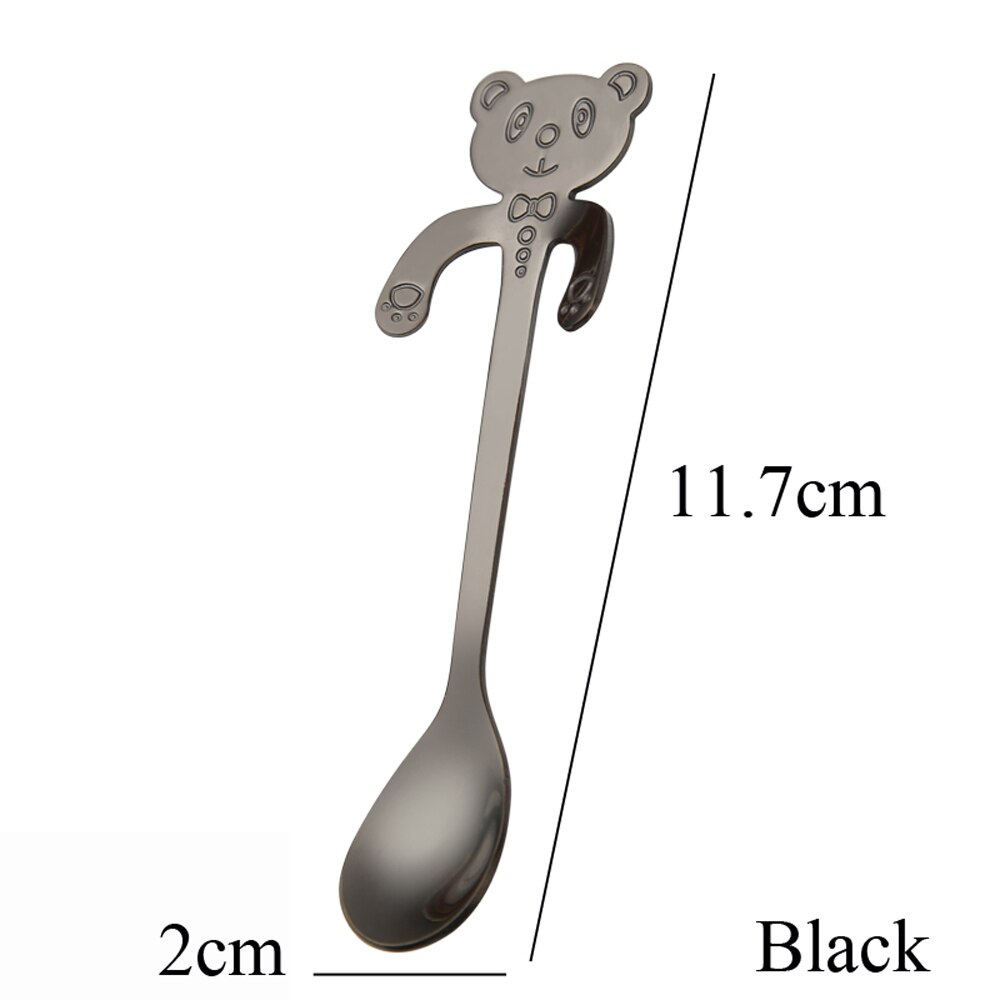 1PC Stainless Steel Rainbow Bear Spoons Hanging Cups Ice Cream Dessert Coffee Tea Spoon Tableware Kitchen Tool Flatware: Black